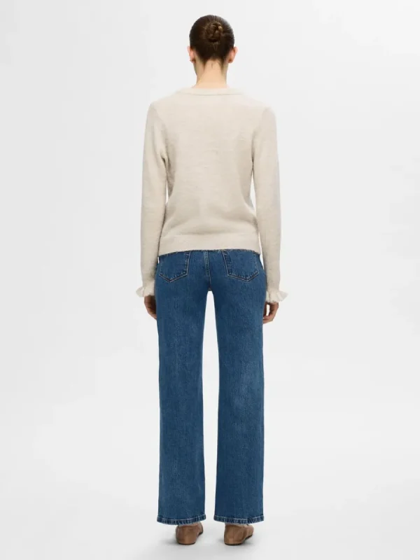 SELECTED RYNKADE ÄRMAR STICKAD TRÖJA Beige Cheap