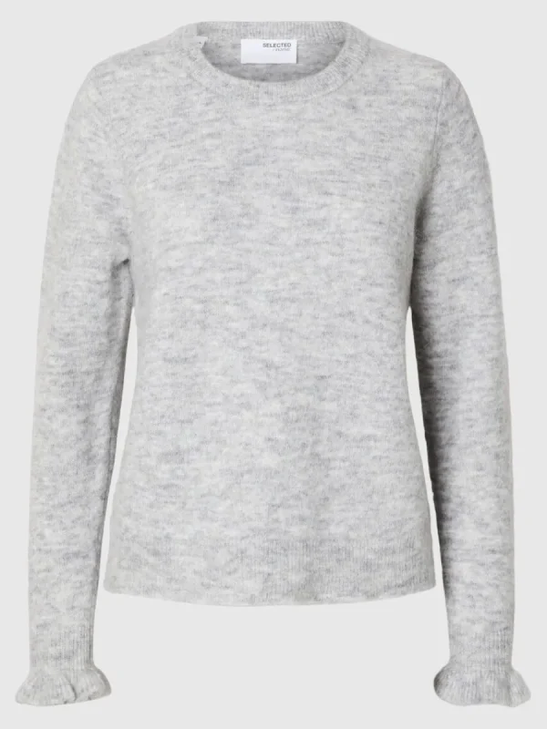 SELECTED RYNKADE ÄRMAR STICKAD TRÖJA Grey Cheap