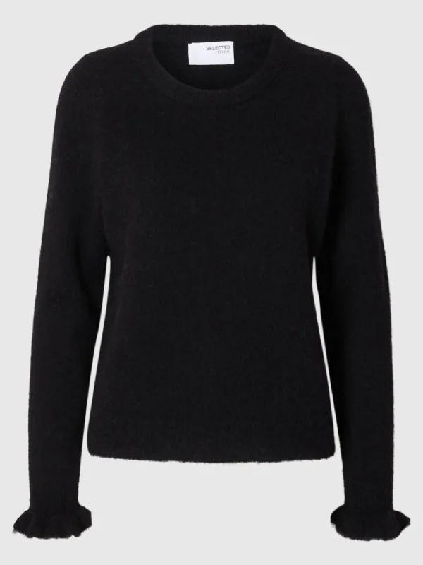 SELECTED RYNKADE ÄRMAR STICKAD TRÖJA Black Store