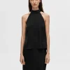 SELECTED SATIN HALTERNECK TOPP Black Sale