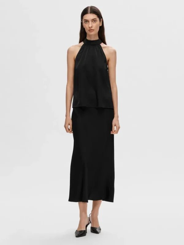 SELECTED SATIN HALTERNECK TOPP Black Sale