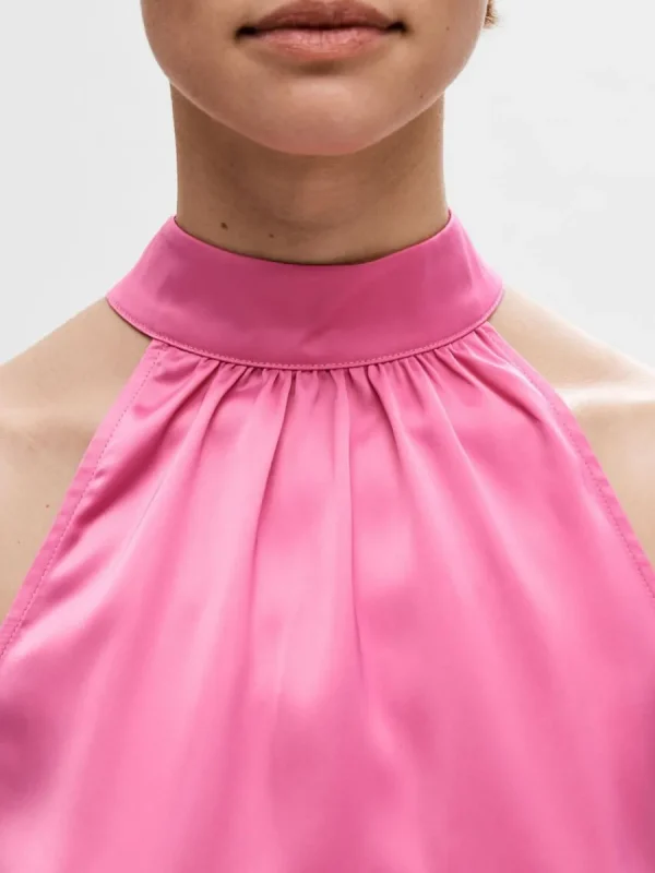 SELECTED SATIN HALTERNECK TOPP Pink Shop