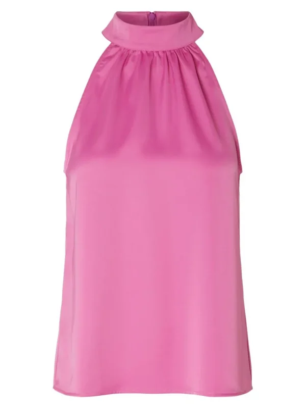 SELECTED SATIN HALTERNECK TOPP Pink Shop