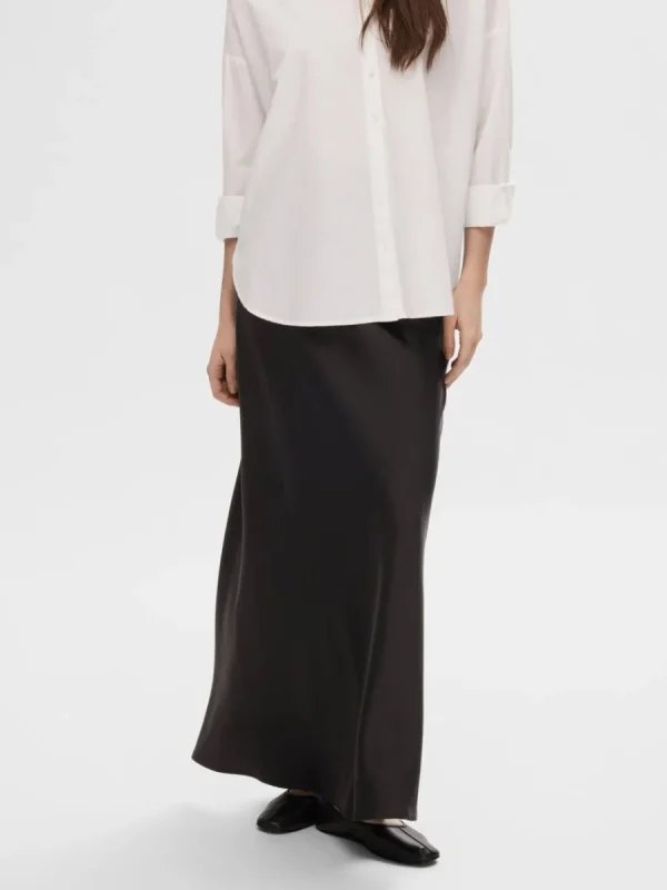SELECTED SATIN MAXIKJOL Black Sale