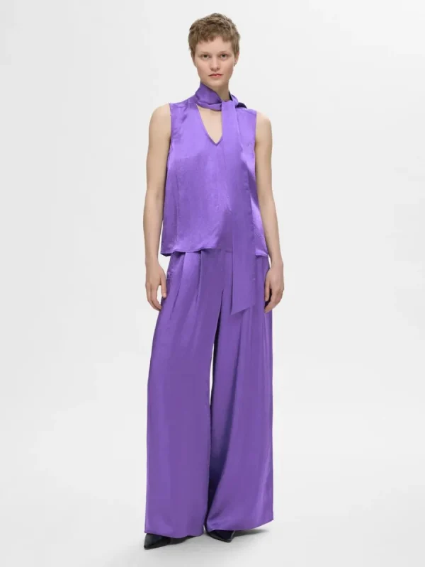 SELECTED SATIN MED ROSETT I HALSEN TOPP Purple Best