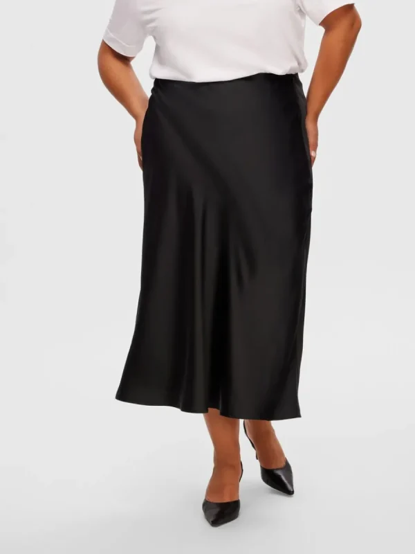 SELECTED SATIN MIDIKJOL Black Hot