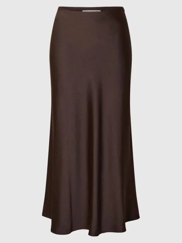 SELECTED SATIN MIDIKJOL Brown Sale