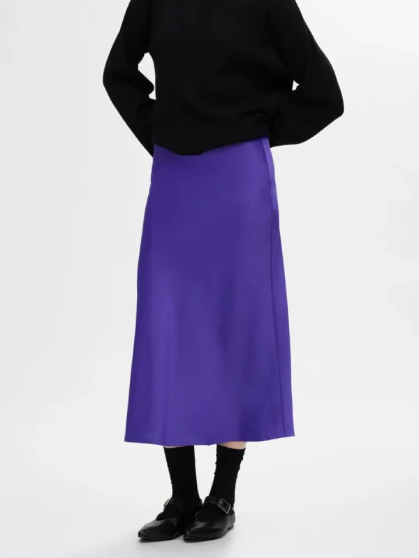 SELECTED SATIN MIDIKJOL Purple Flash Sale