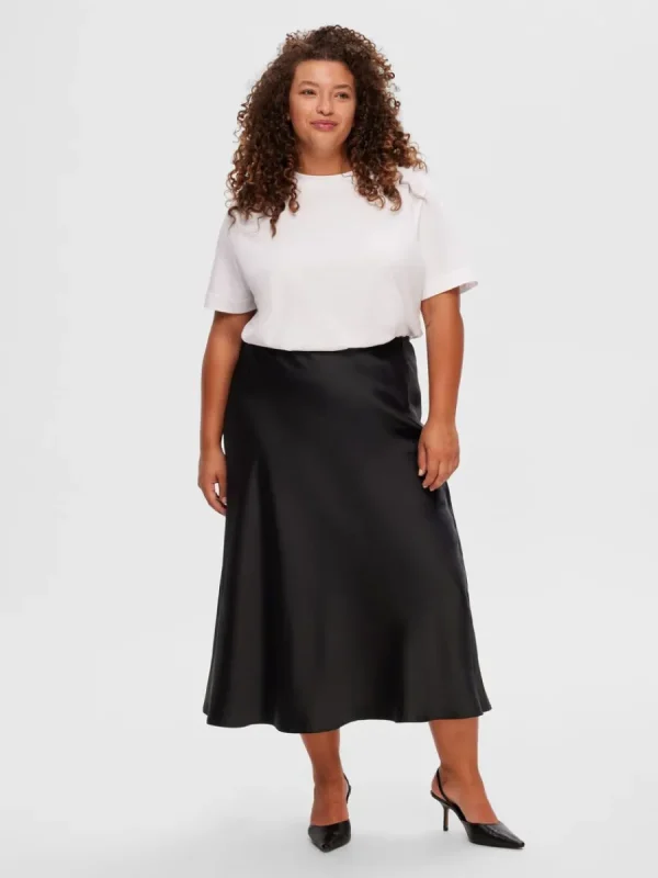 SELECTED SATIN MIDIKJOL Black Hot