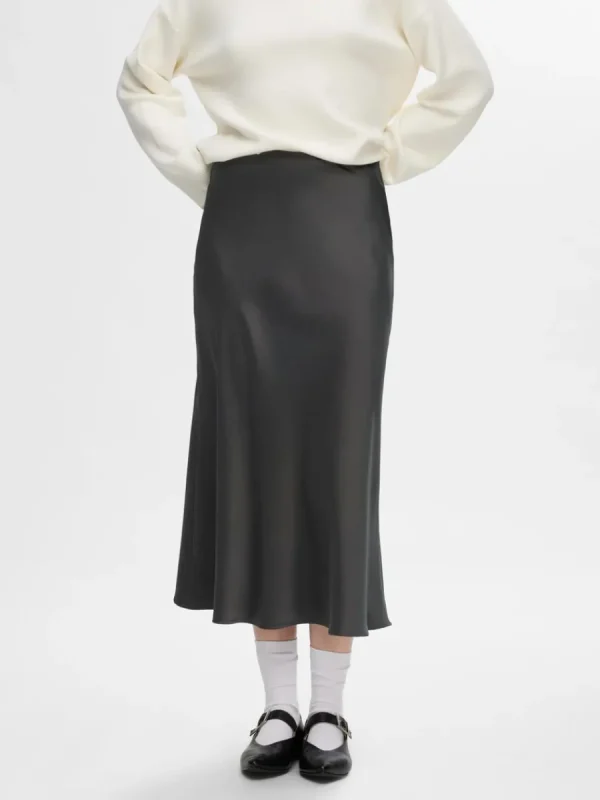 SELECTED SATIN MIDIKJOL Grey Cheap