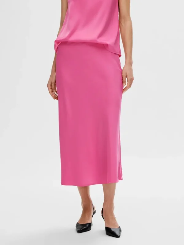 SELECTED SATIN MIDIKJOL Pink New