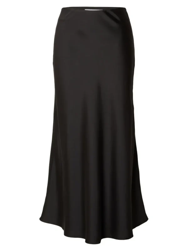 SELECTED SATIN MIDIKJOL Black Hot