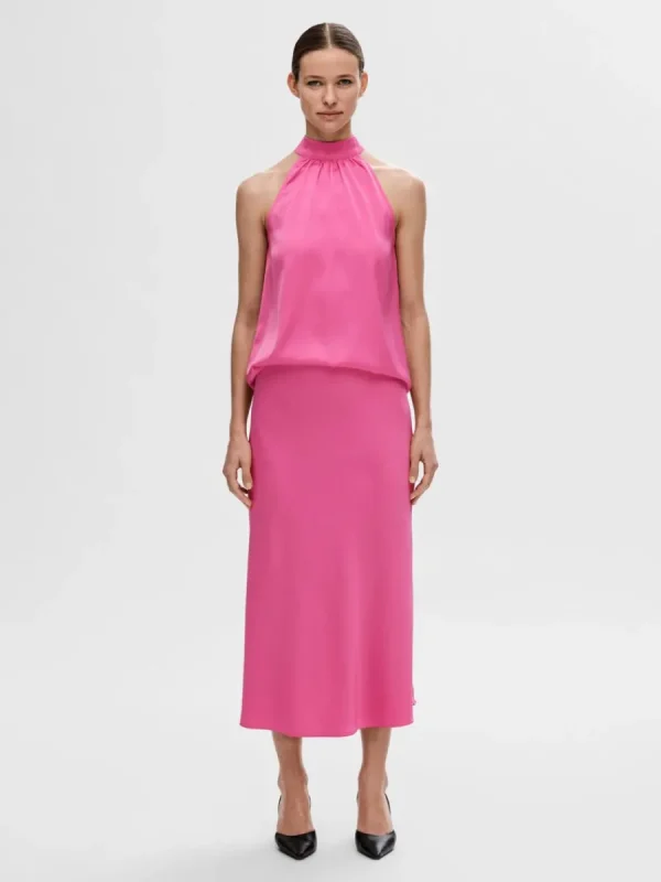 SELECTED SATIN MIDIKJOL Pink New