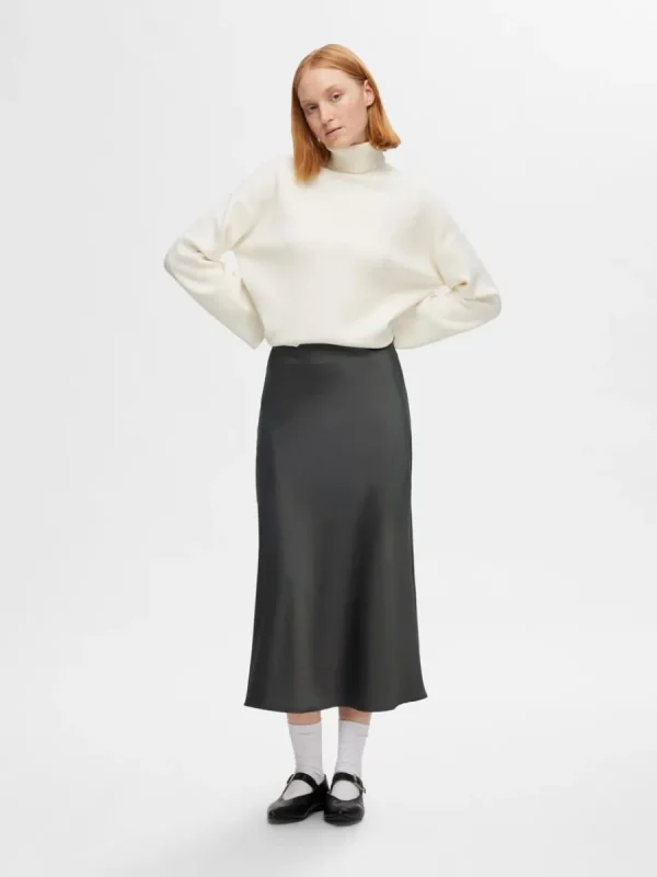SELECTED SATIN MIDIKJOL Grey Cheap