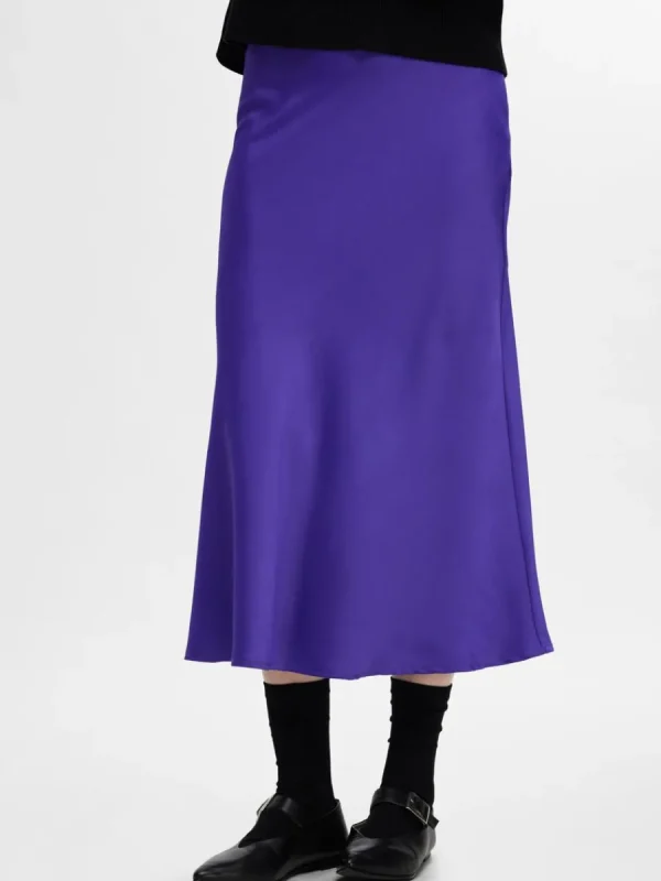 SELECTED SATIN MIDIKJOL Purple Flash Sale