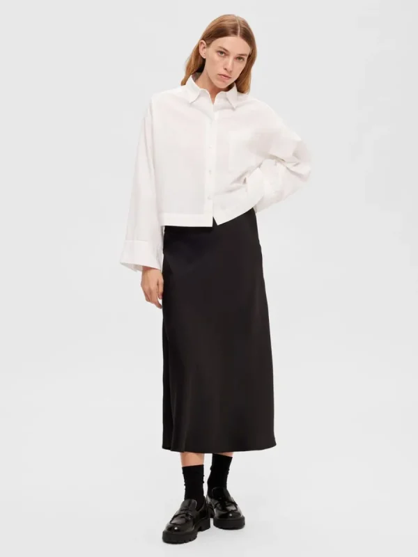 SELECTED SATIN MIDIKJOL Black Hot