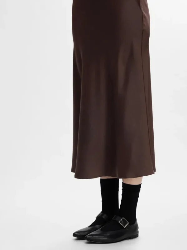 SELECTED SATIN MIDIKJOL Brown Sale