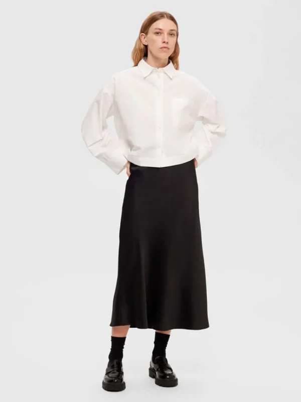 SELECTED SATIN MIDIKJOL Black Hot