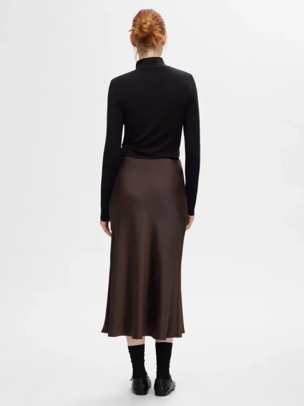 SELECTED SATIN MIDIKJOL Brown Sale