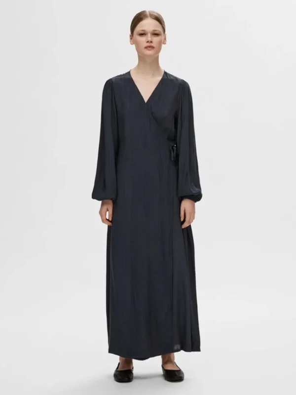 SELECTED SATIN OMLOTTKLÄNNING Blue Shop