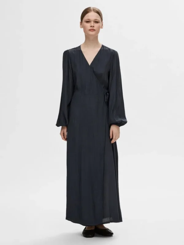 SELECTED SATIN OMLOTTKLÄNNING Blue Shop
