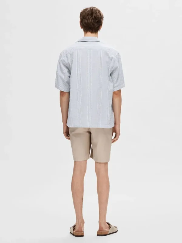 SELECTED SEERSUCKER KORTÄRMAD SKJORTA Blue Best Sale