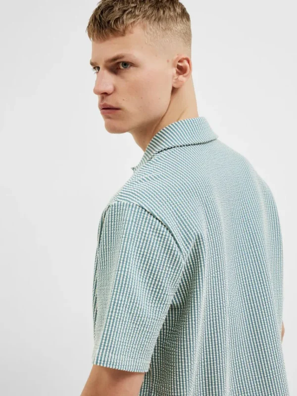 SELECTED SEERSUCKER KORTÄRMAD SKJORTA Blue Clearance