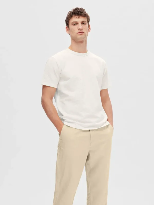 SELECTED SEERSUCKER T-SHIRT White Cheap