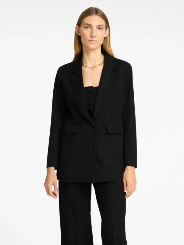 SELECTED SILVERKRITSTRECKSRANDIG ÖVERDIMENSIONERAD KAVAJ Black Discount