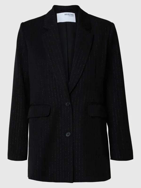 SELECTED SILVERKRITSTRECKSRANDIG ÖVERDIMENSIONERAD KAVAJ Black Discount