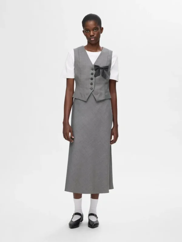 SELECTED SKRÄDDARSYDDA - MIDIKJOL Grey Discount