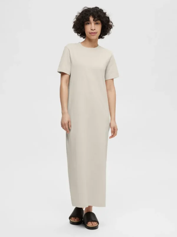 SELECTED SKÄRPFÖRSEDD MIDIKLÄNNING Beige New