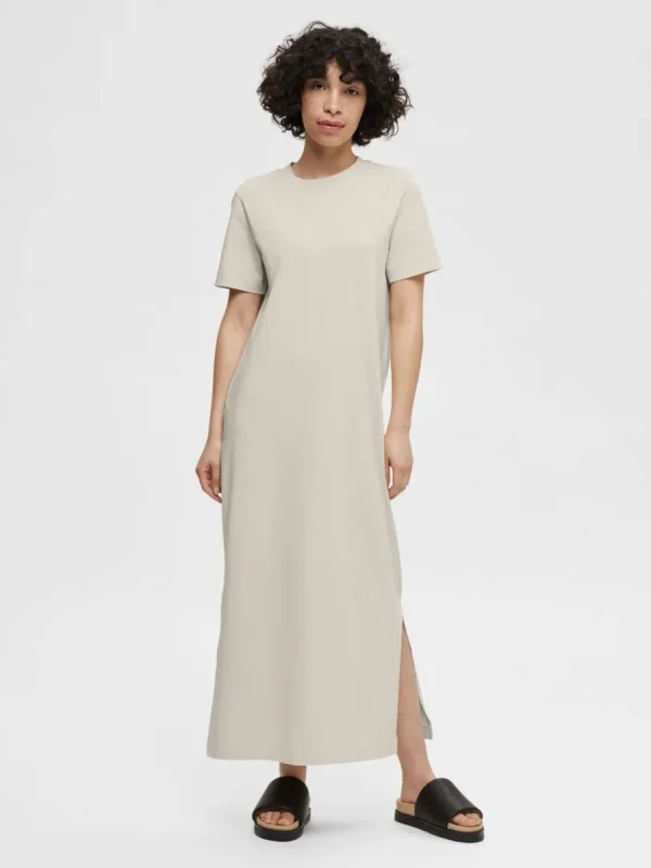 SELECTED SKÄRPFÖRSEDD MIDIKLÄNNING Beige New