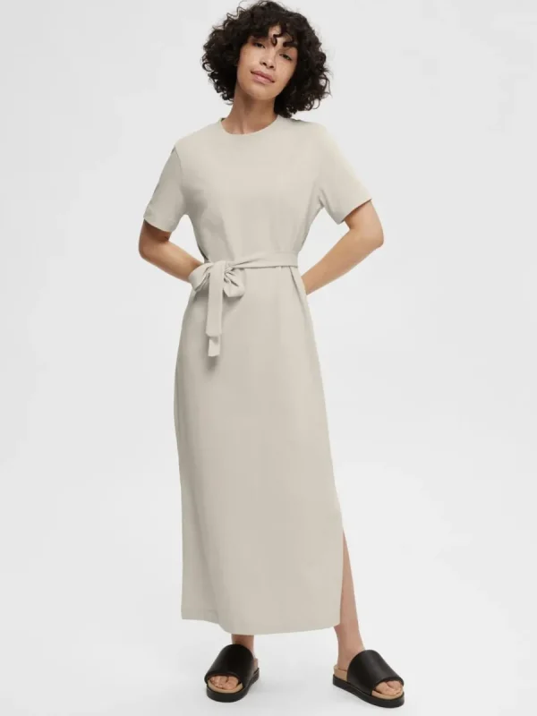 SELECTED SKÄRPFÖRSEDD MIDIKLÄNNING Beige New