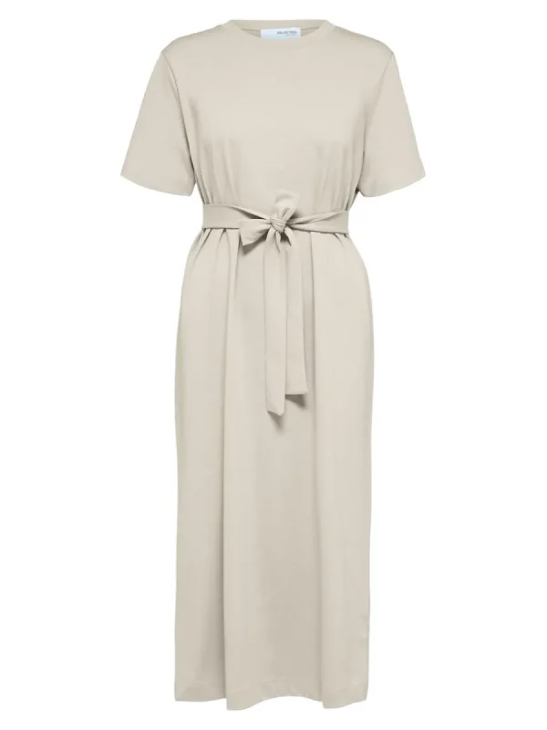 SELECTED SKÄRPFÖRSEDD MIDIKLÄNNING Beige New