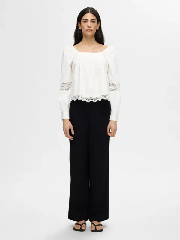 SELECTED SPETS LÅNGÄRMAD BLUS White Store