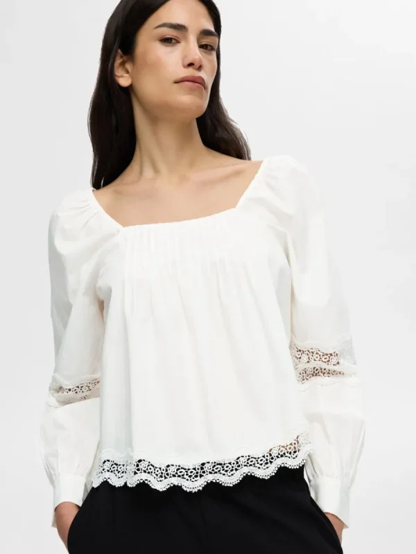 SELECTED SPETS LÅNGÄRMAD BLUS White Store
