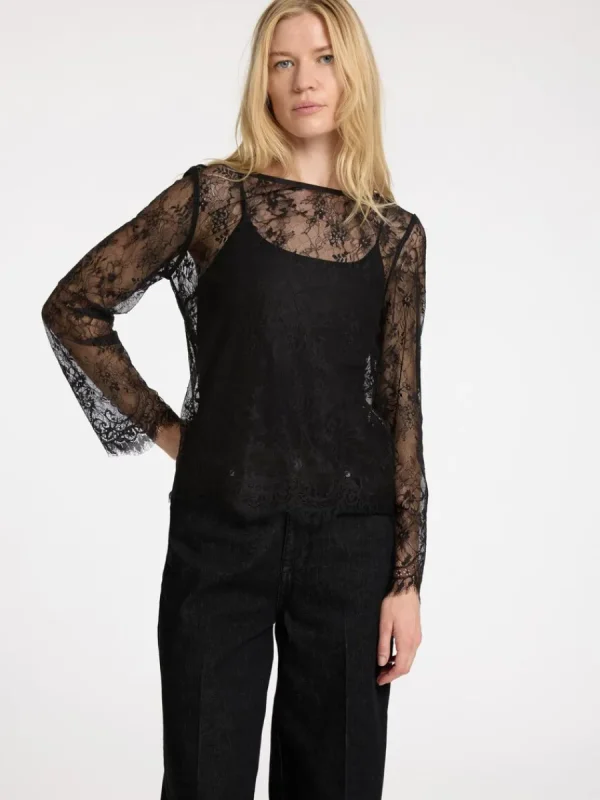 SELECTED SPETS LÅNGÄRMAD TOPP Black Clearance