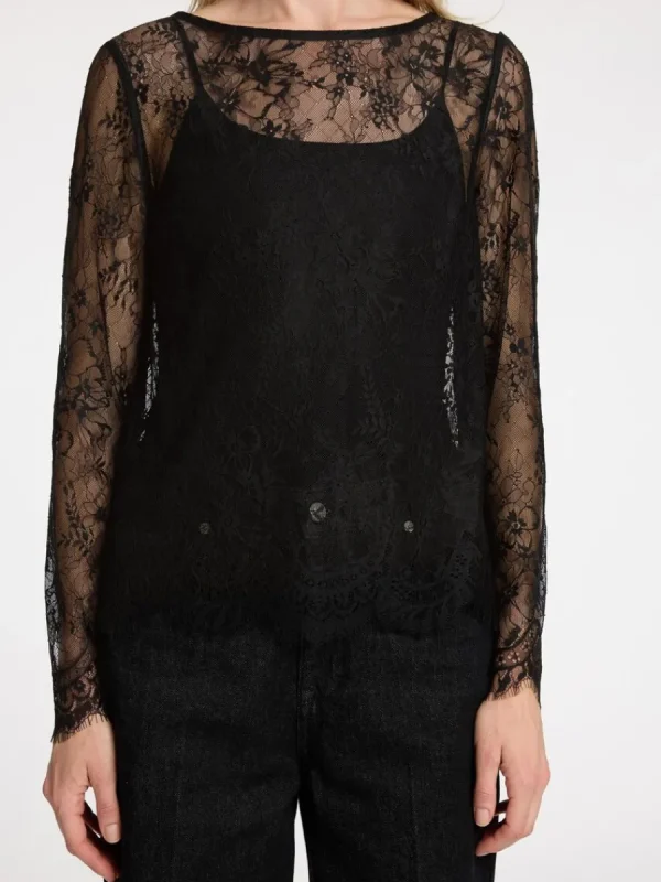 SELECTED SPETS LÅNGÄRMAD TOPP Black Clearance