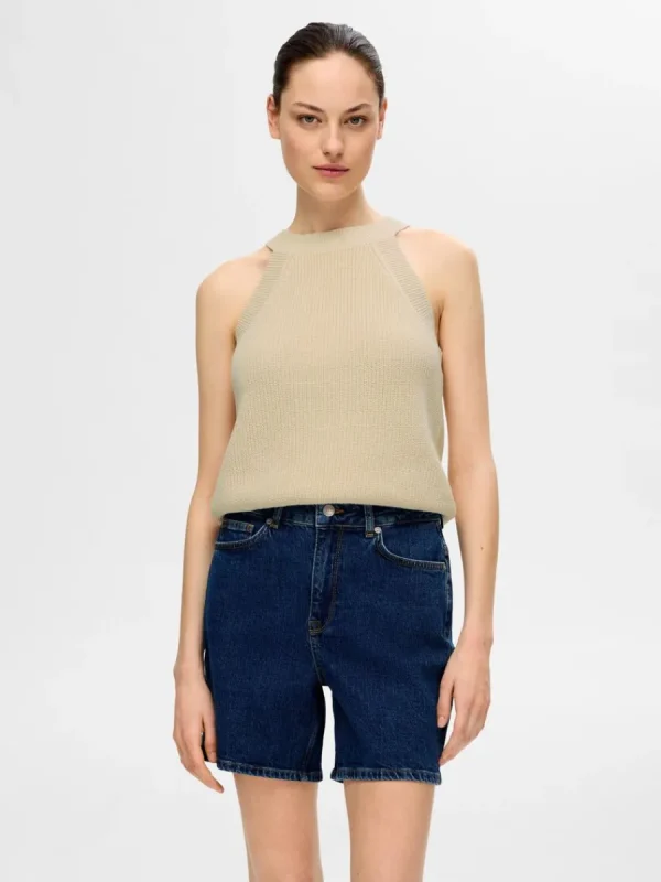 SELECTED STICKAD HALTERNECK TOPP Beige Best Sale
