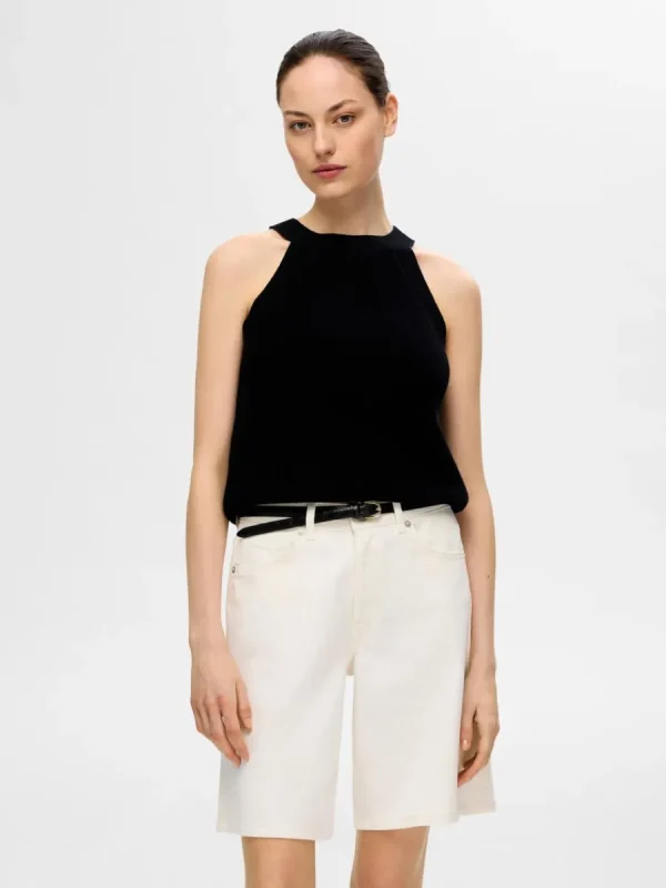 SELECTED STICKAD HALTERNECK TOPP Black Best