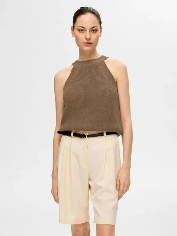 SELECTED STICKAD HALTERNECK TOPP Brown Online