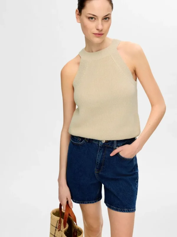 SELECTED STICKAD HALTERNECK TOPP Beige Best Sale