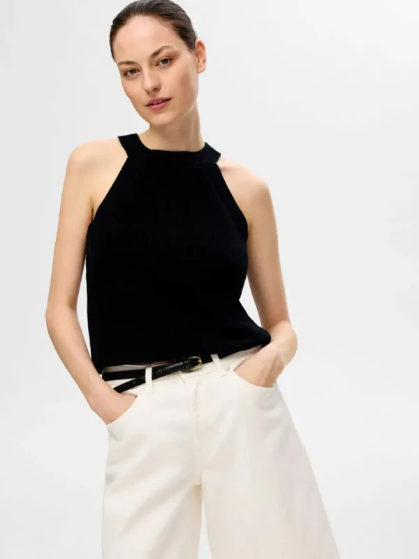SELECTED STICKAD HALTERNECK TOPP Black Best