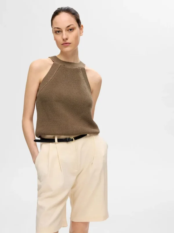 SELECTED STICKAD HALTERNECK TOPP Brown Online