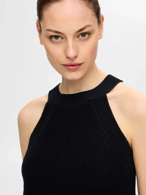 SELECTED STICKAD HALTERNECK TOPP Black Best