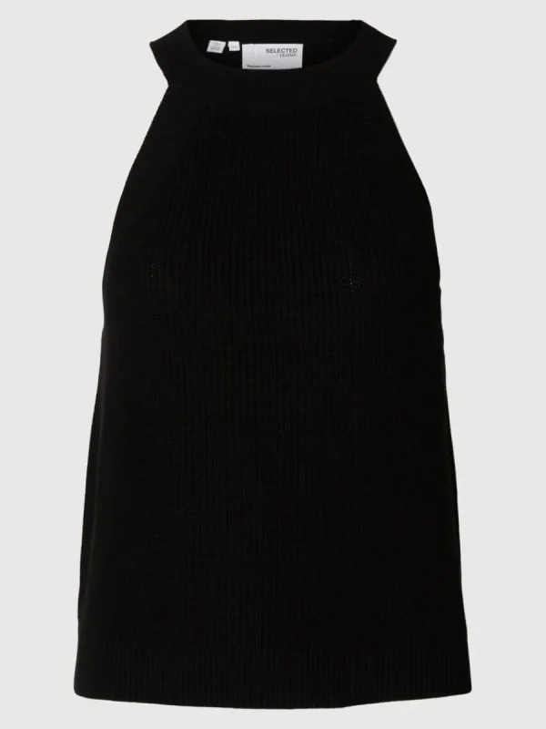 SELECTED STICKAD HALTERNECK TOPP Black Best