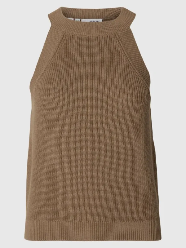SELECTED STICKAD HALTERNECK TOPP Brown Online
