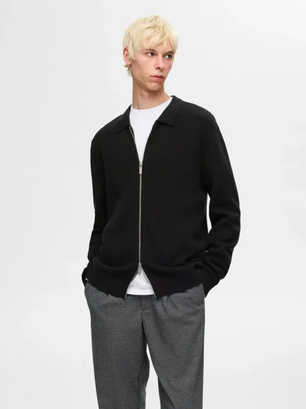 SELECTED STICKAD KOFTA MED BLIXTLÅS Black New