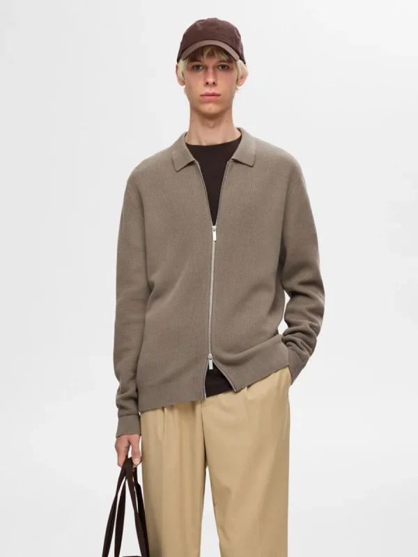 SELECTED STICKAD KOFTA MED BLIXTLÅS Brown Online